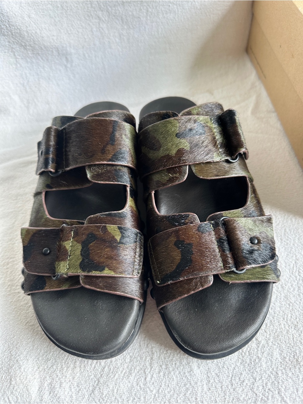 Gentle souls Camo Haircalf Double-Buckle Slide Sandals - Picture 6 of 12